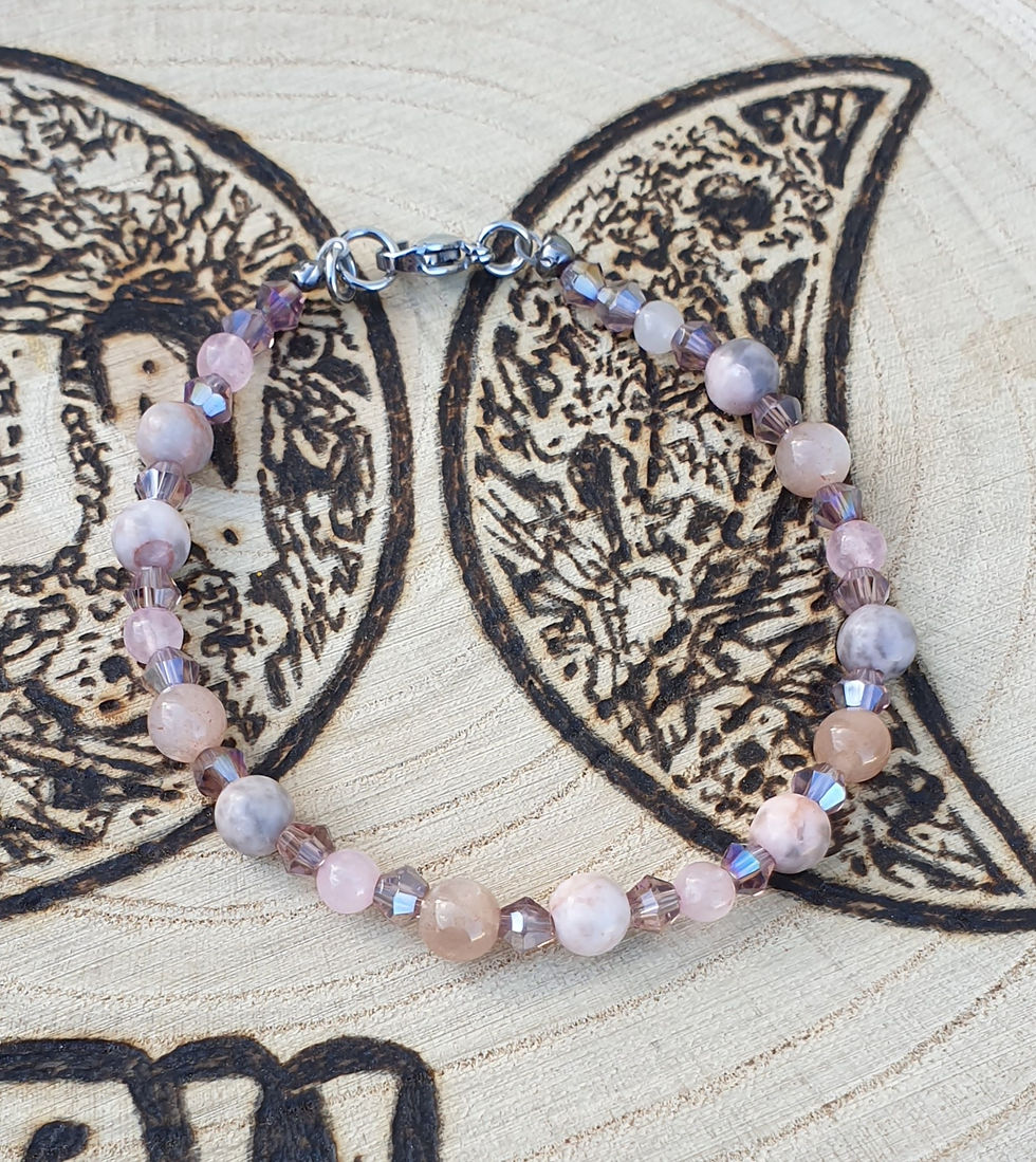 Thumbnail: Pink zebra Jasper Rose Quartz Moonstone bracelet ~ SILVER 