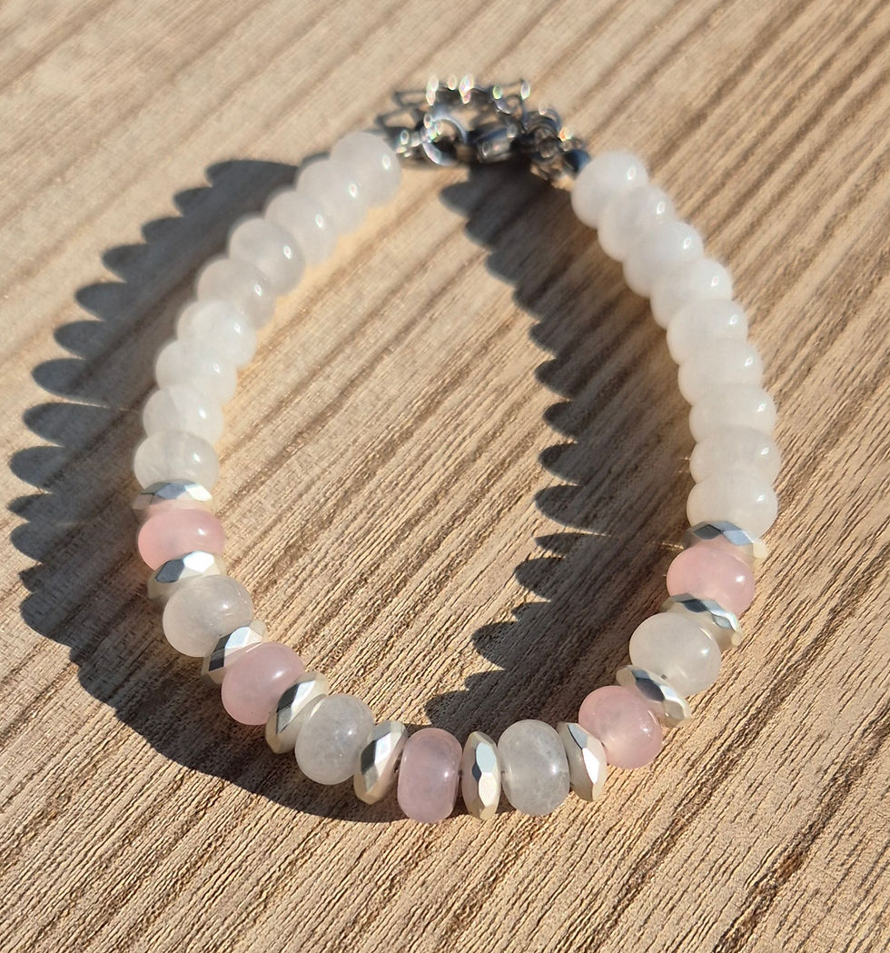 Thumbnail: White Jade Rose Quartz Bracelet ~ SILVER 