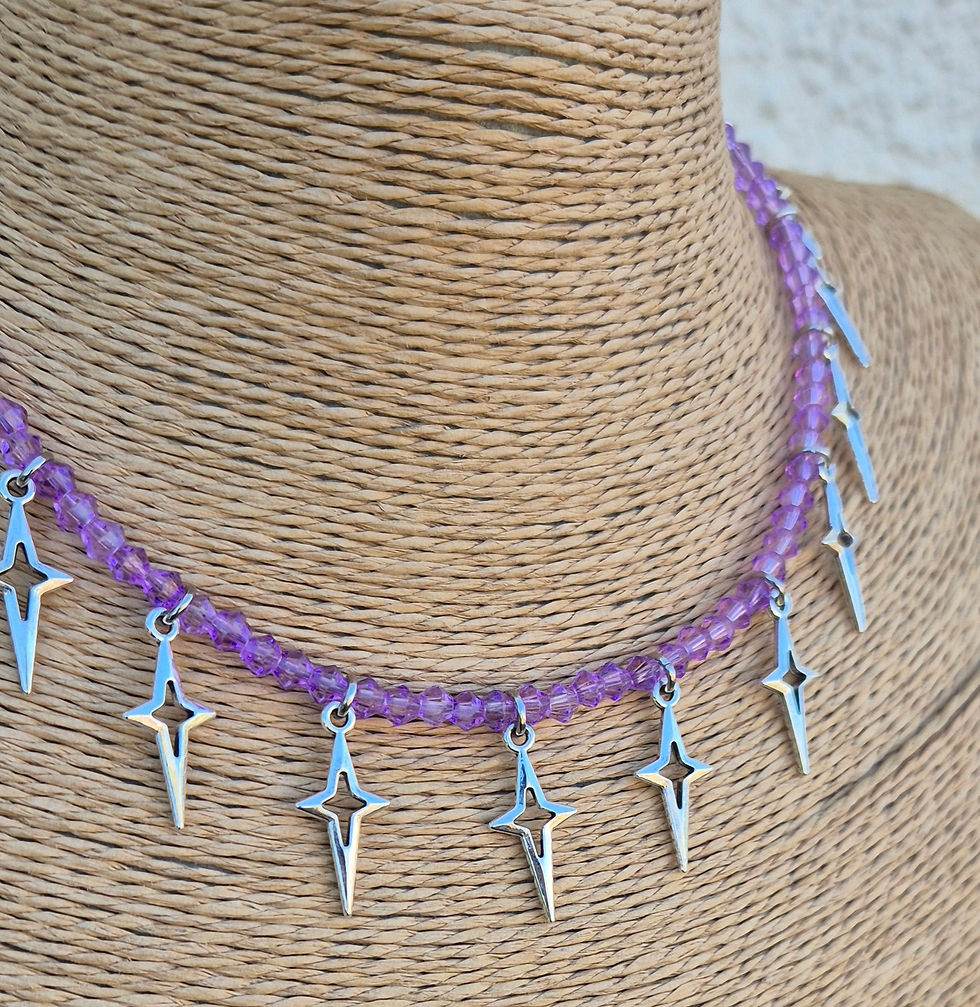 Thumbnail: Glass Crystal Star charm Necklace Choker  SILVER 