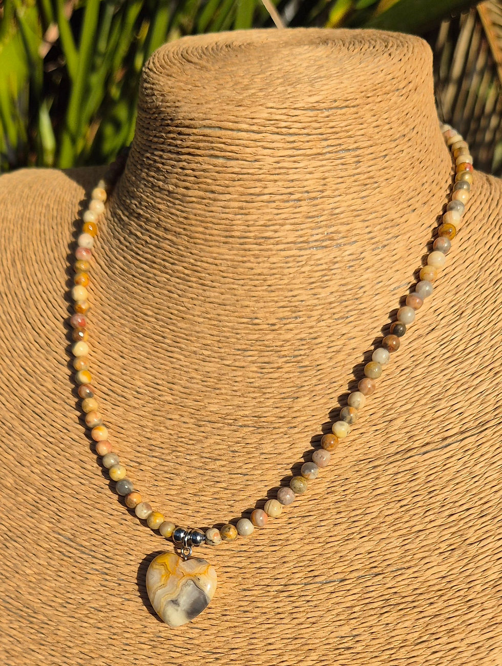 Thumbnail: Crazy Lace Agate heart Necklace 