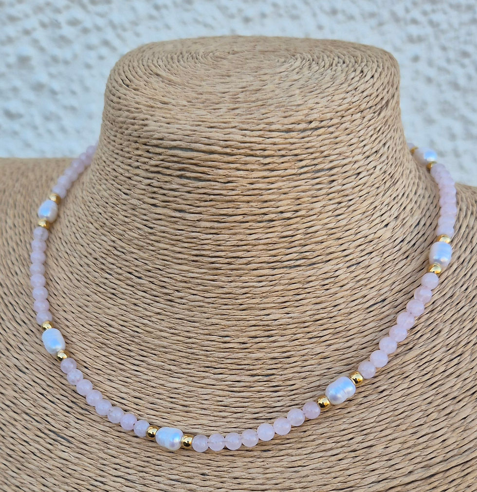 Thumbnail: Rose Quartz Freshwater Pearl Necklace 