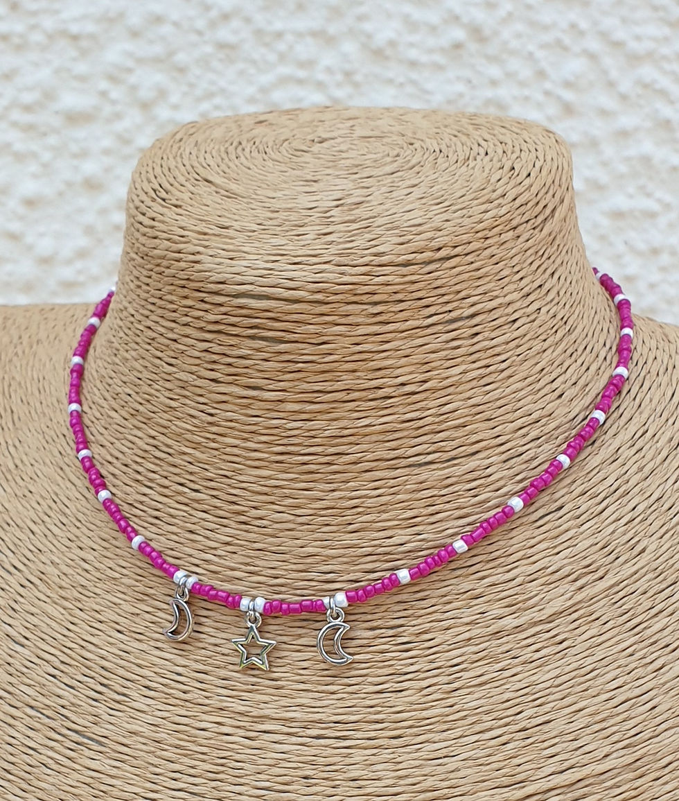 Thumbnail: Star and moon charm necklace choker SILVER