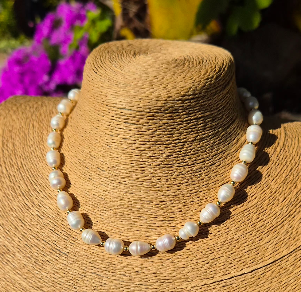 Thumbnail: Freshwater Pearl Necklace Choker ~ GOLD 