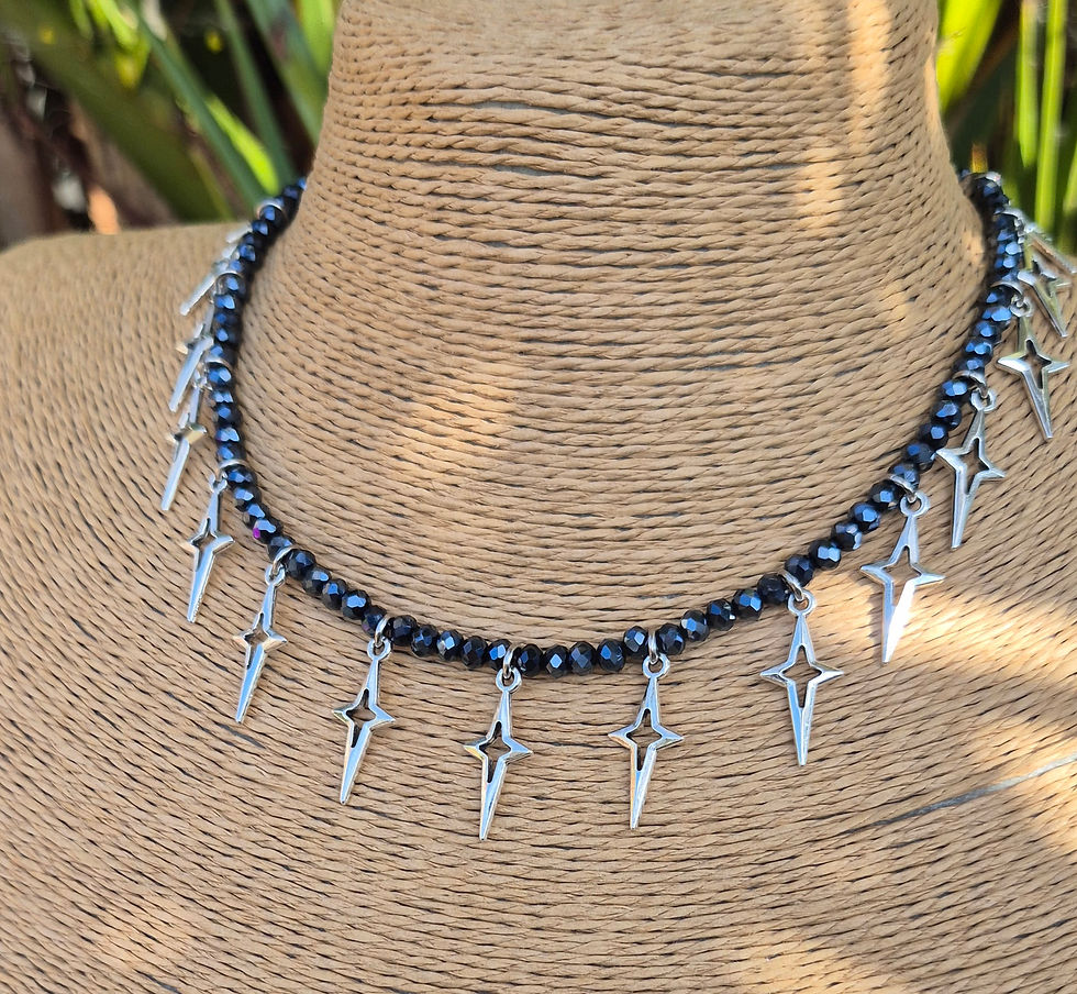 Thumbnail: Glass Crystal Star charm Necklace Choker  SILVER 