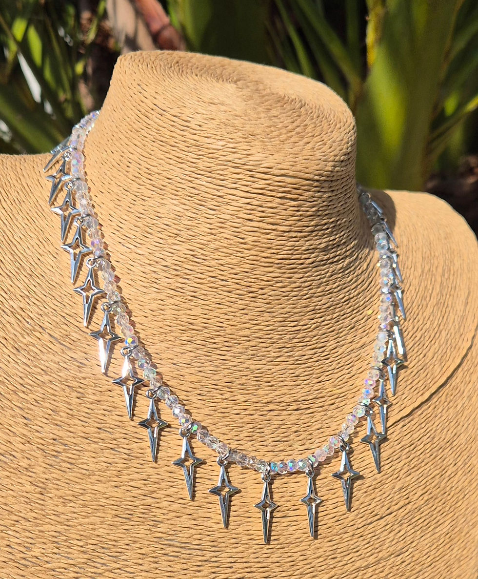 Thumbnail: Glass Crystal Star charm Necklace SILVER 