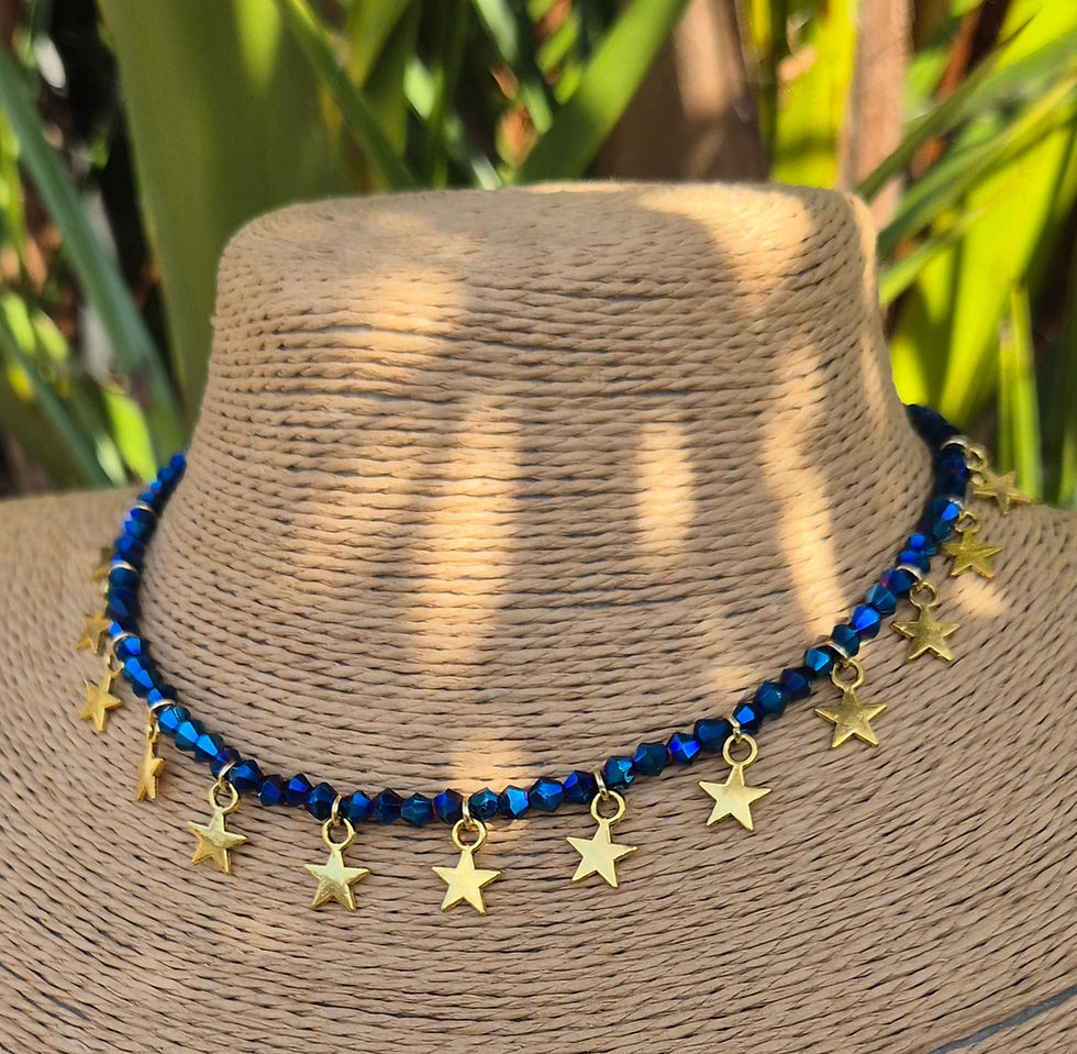 Thumbnail: Glass Crystal Star Charm Necklace Choker GOLD