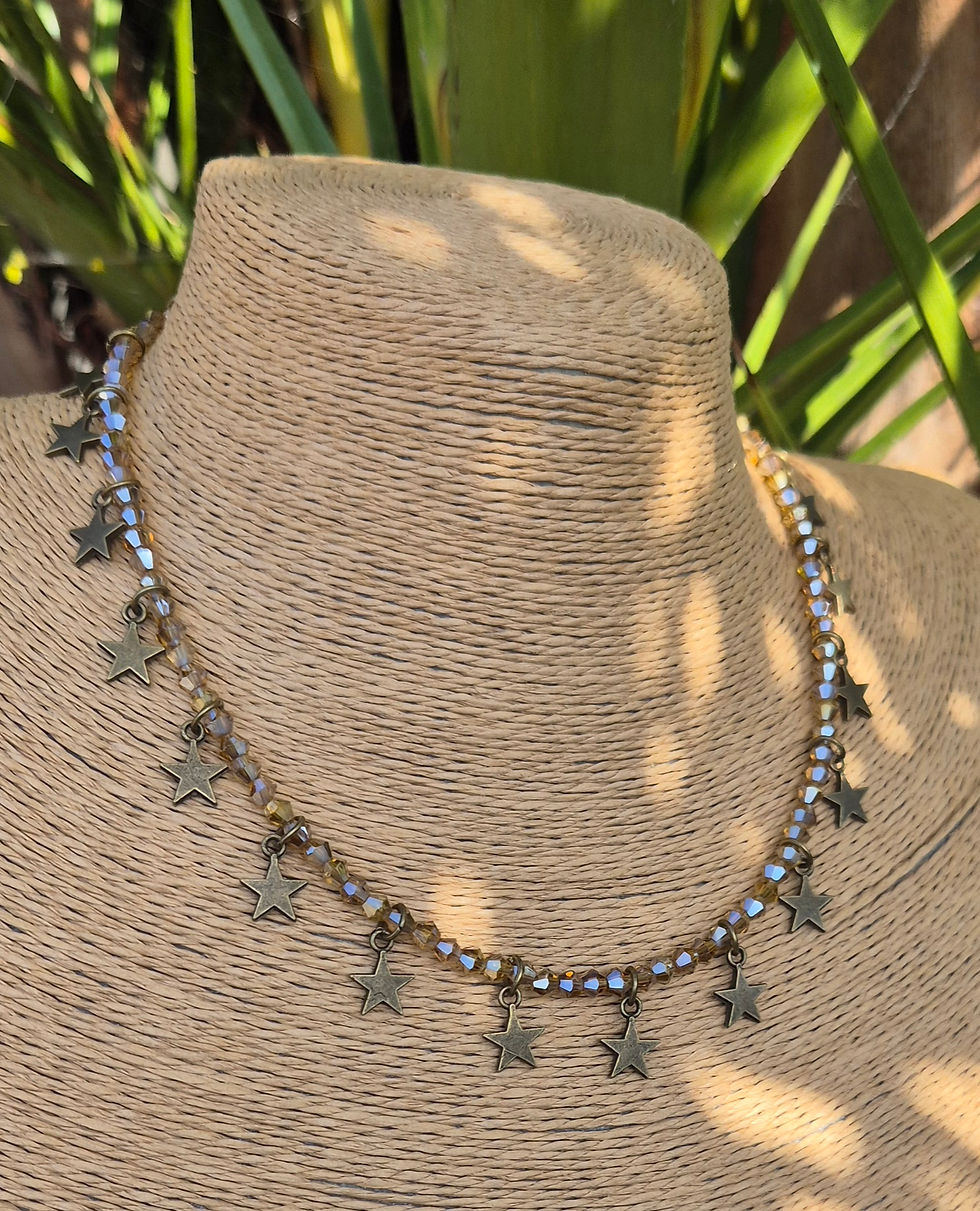 Thumbnail: Glass Crystal Star charm Necklace BRONZE