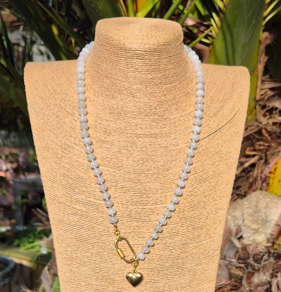 Thumbnail: White Jade heart Necklace LONG ~ GOLD