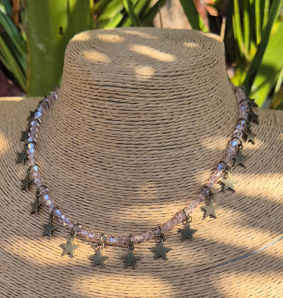 Thumbnail: Glass Crystal Star charm Necklace Choker  BRONZE