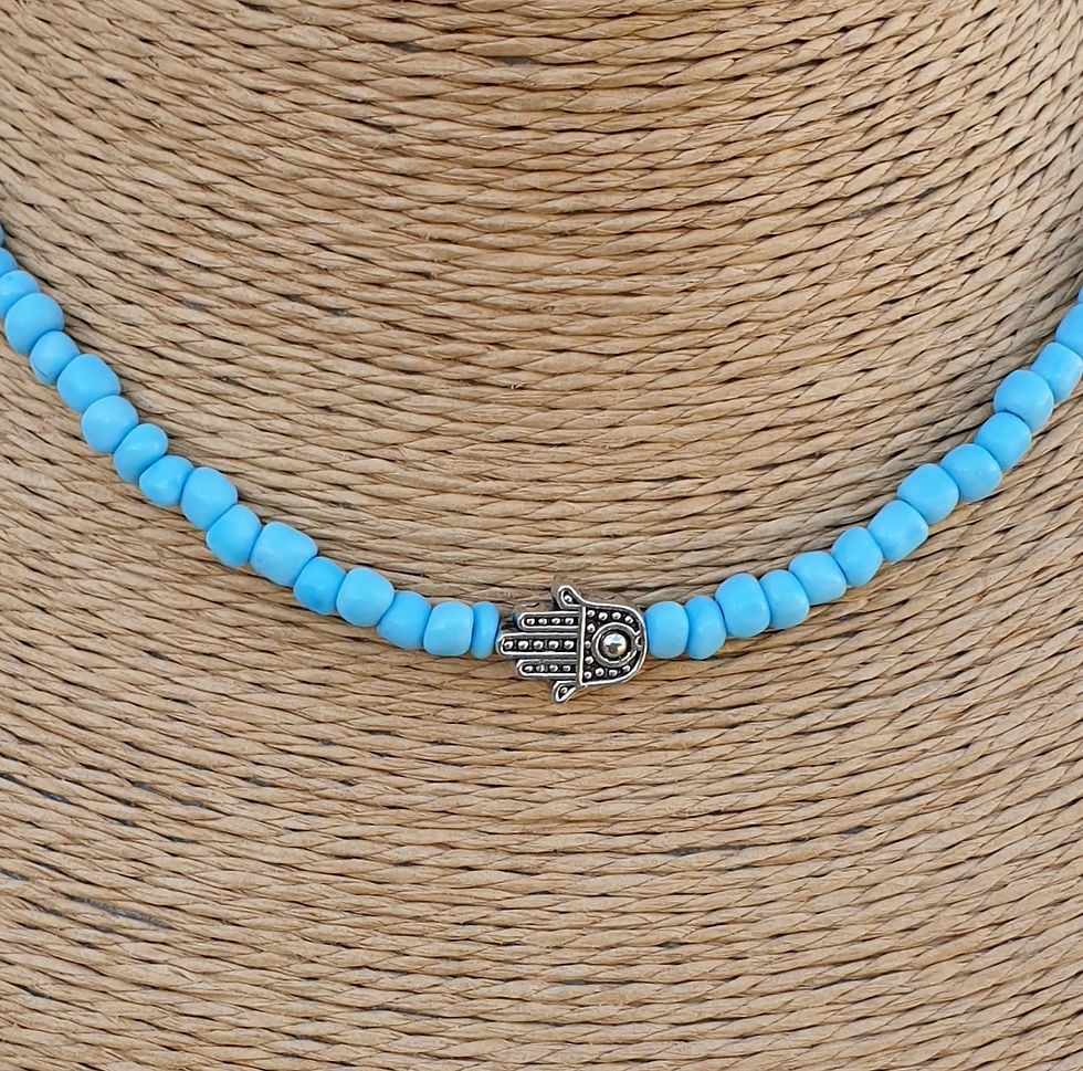 Thumbnail: Hamsa necklace choker LIGHT BLUE
