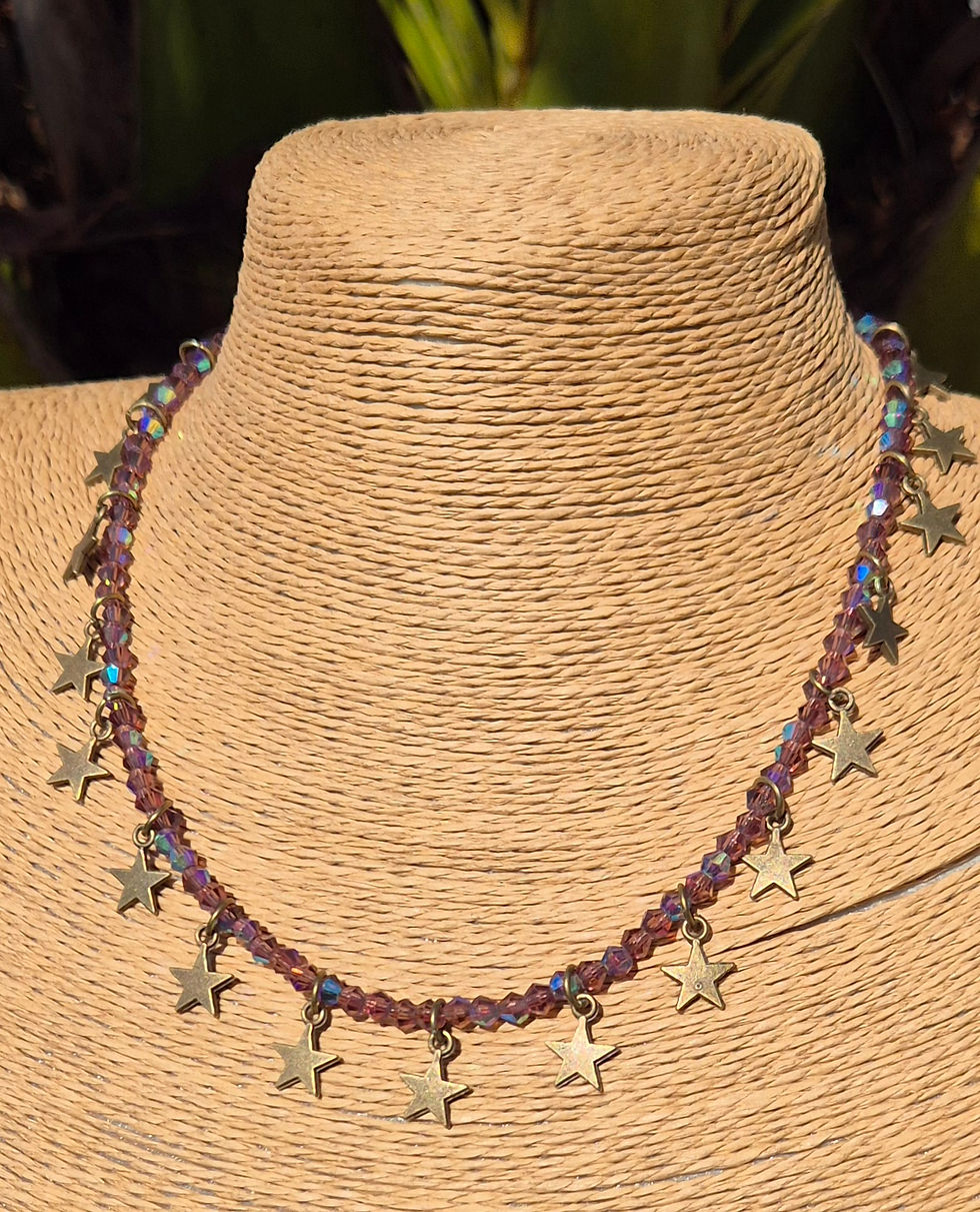Thumbnail: Glass Crystal Star charm Necklace BRONZE 