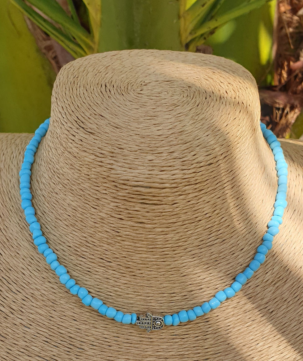 Thumbnail: Hamsa necklace choker LIGHT BLUE