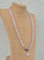 Thumbnail: Rose Quartz White Jade Long Heart Necklace ~ SILVER 