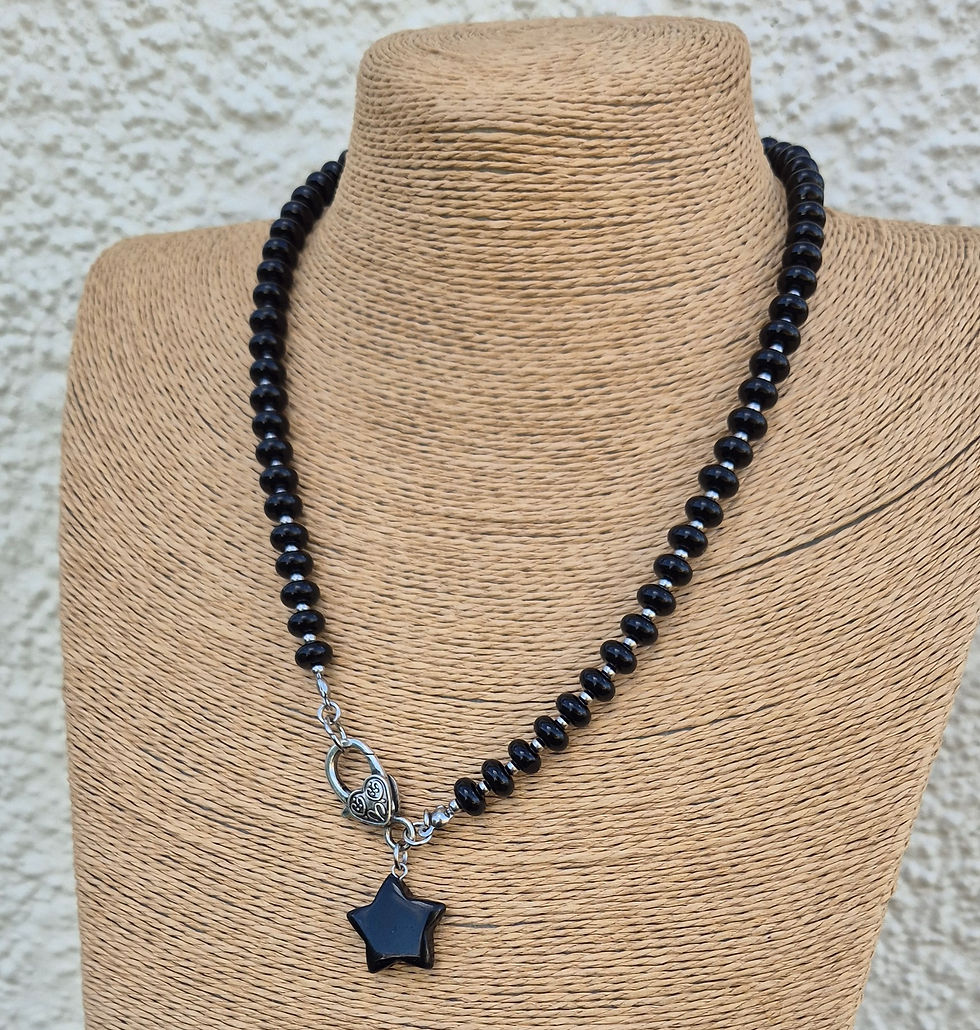 Thumbnail: Black Obsidian Star Necklace ~ SILVER