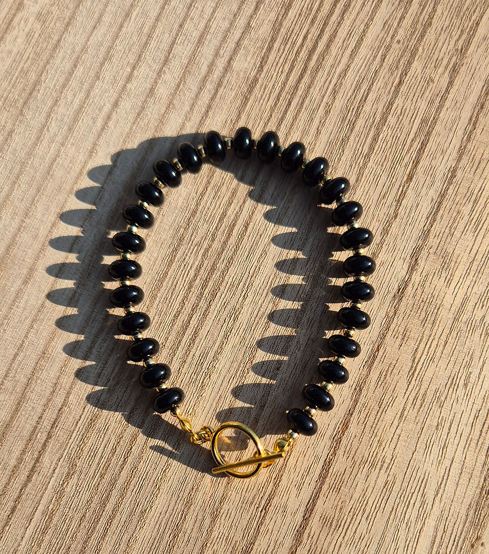 Thumbnail: Black Obsidian Bracelet ~ GOLD