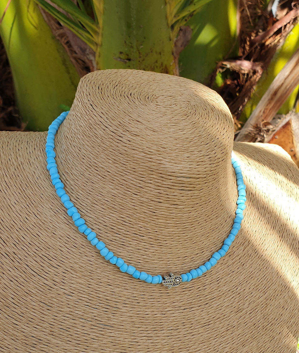 Thumbnail: Hamsa necklace choker LIGHT BLUE