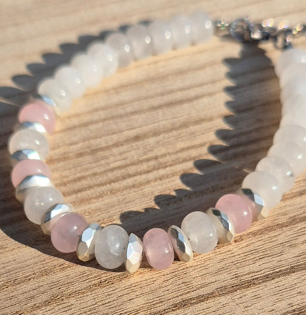 Thumbnail: White Jade Rose Quartz Bracelet ~ SILVER 