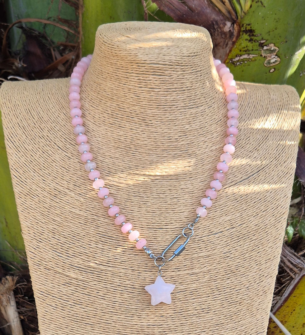 Thumbnail: Rose Quartz Pink Chalcedony Star Necklace ~ SILVER 
