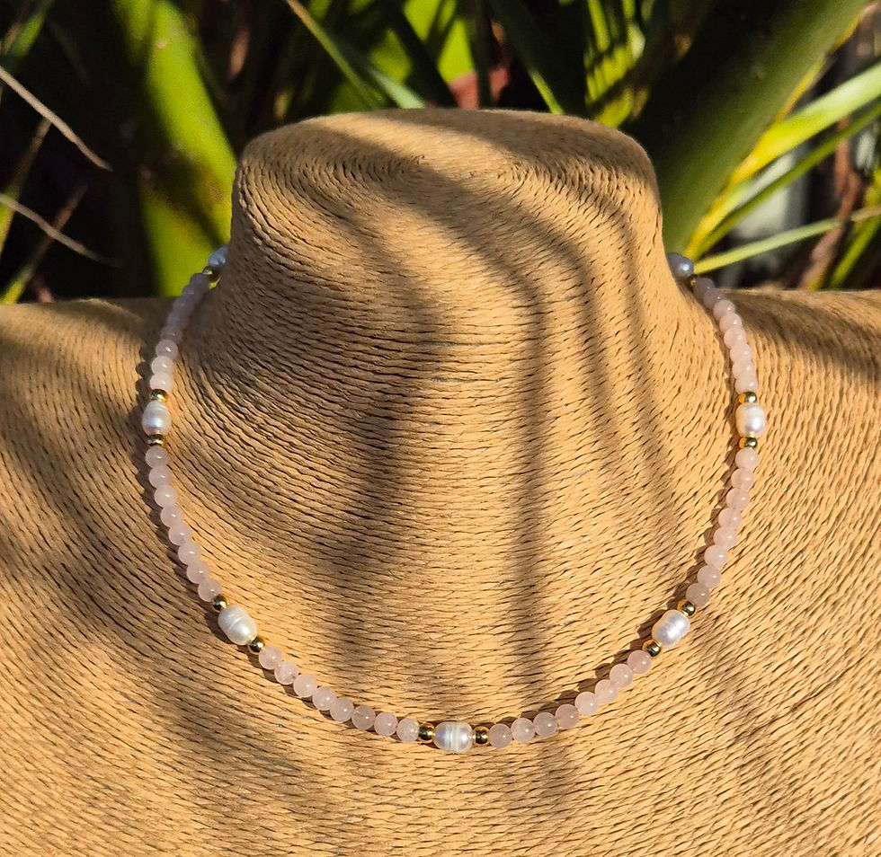 Thumbnail: Rose Quartz Freshwater Pearl Necklace 