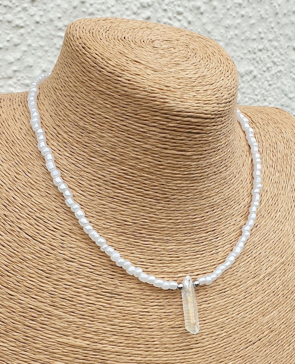 Thumbnail: Angel Aura Quartz necklace PEARL