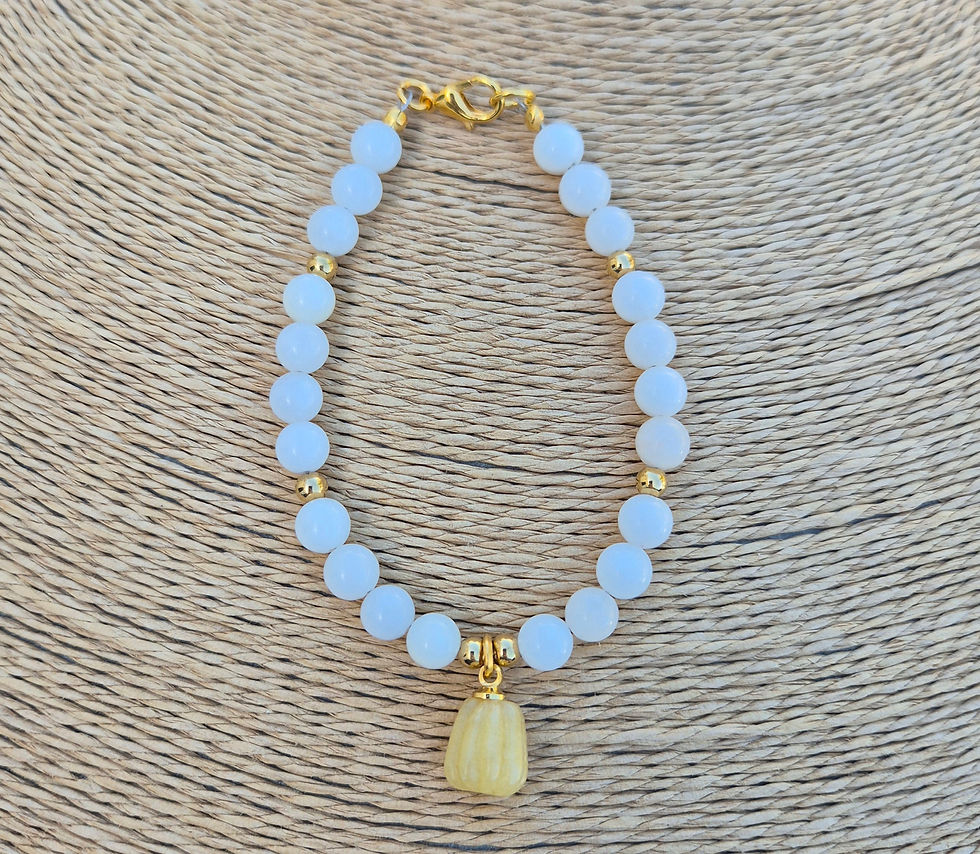 Thumbnail: White Chalcedony pumpkin Bracelet Halloween ~ GOLD