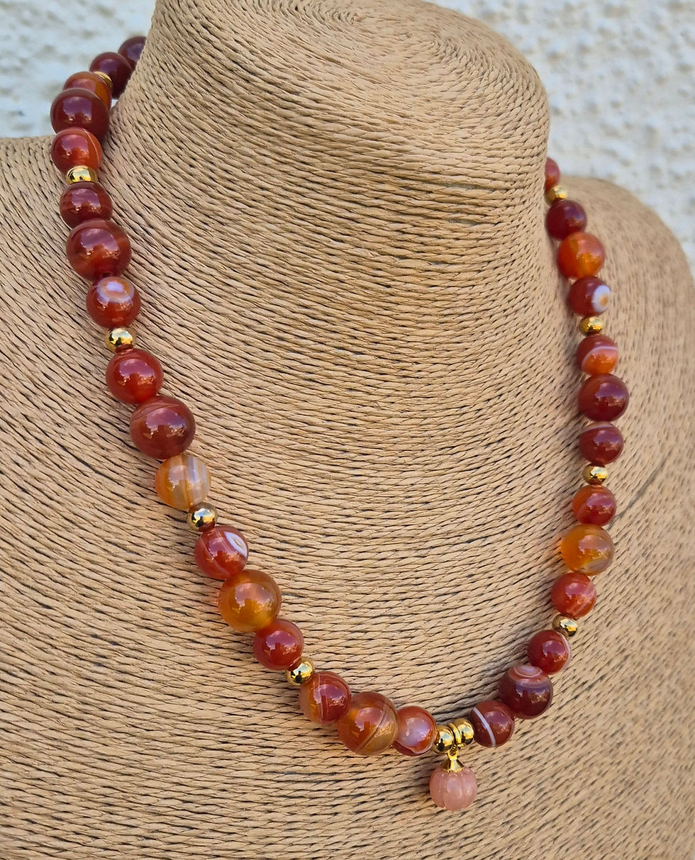 Thumbnail: Carnelian Pumpkin Necklace Halloween 
