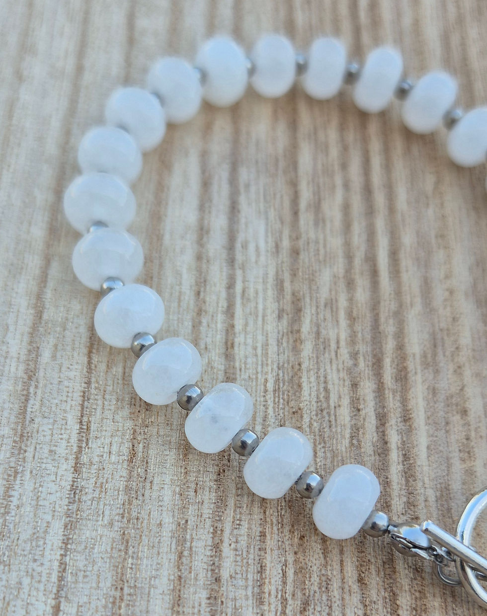 Thumbnail: White Jade Bracelet ~ SILVER 