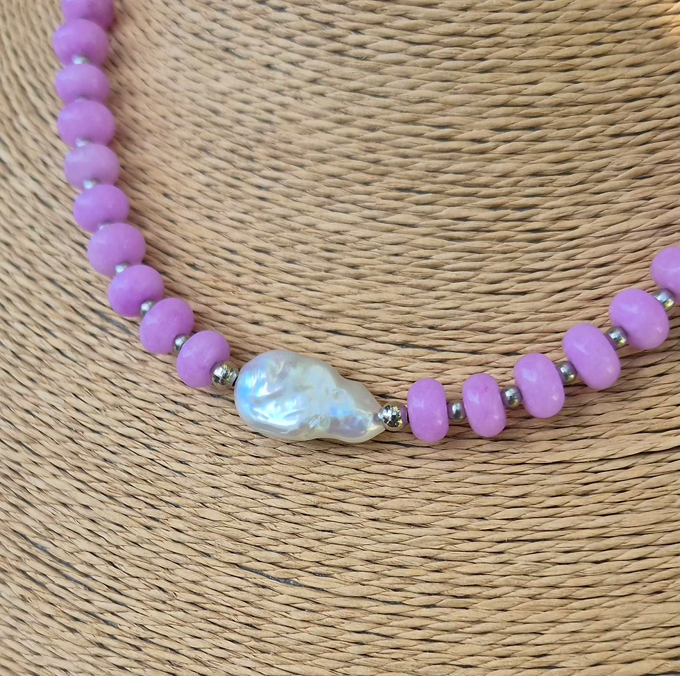 Thumbnail: Lilac Chalcedony and Pearl Necklace Choker ~ SILVER 