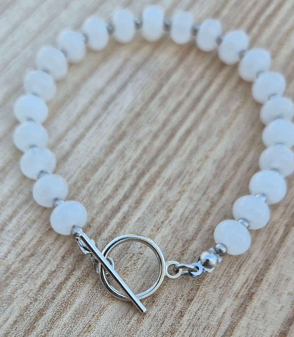 Thumbnail: White Jade Bracelet ~ SILVER 