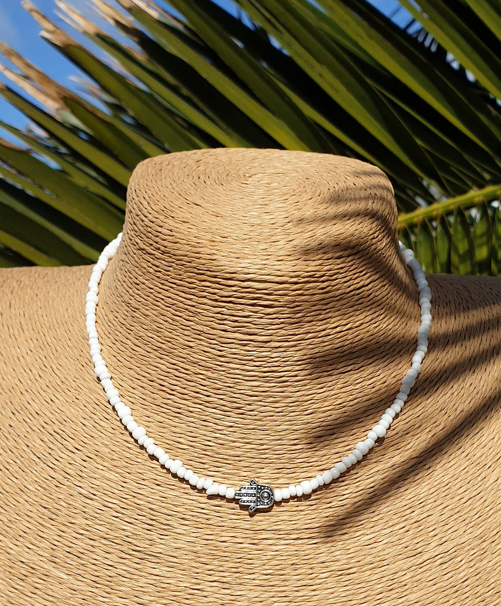 Thumbnail: Hamsa necklace choker WHITE 
