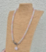 Thumbnail: Rose Quartz White Jade Long Heart Necklace ~ SILVER 