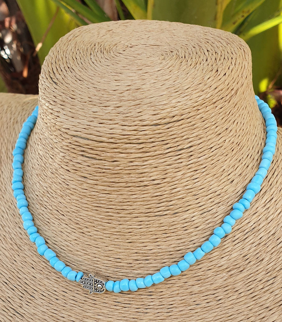 Thumbnail: Hamsa necklace choker LIGHT BLUE