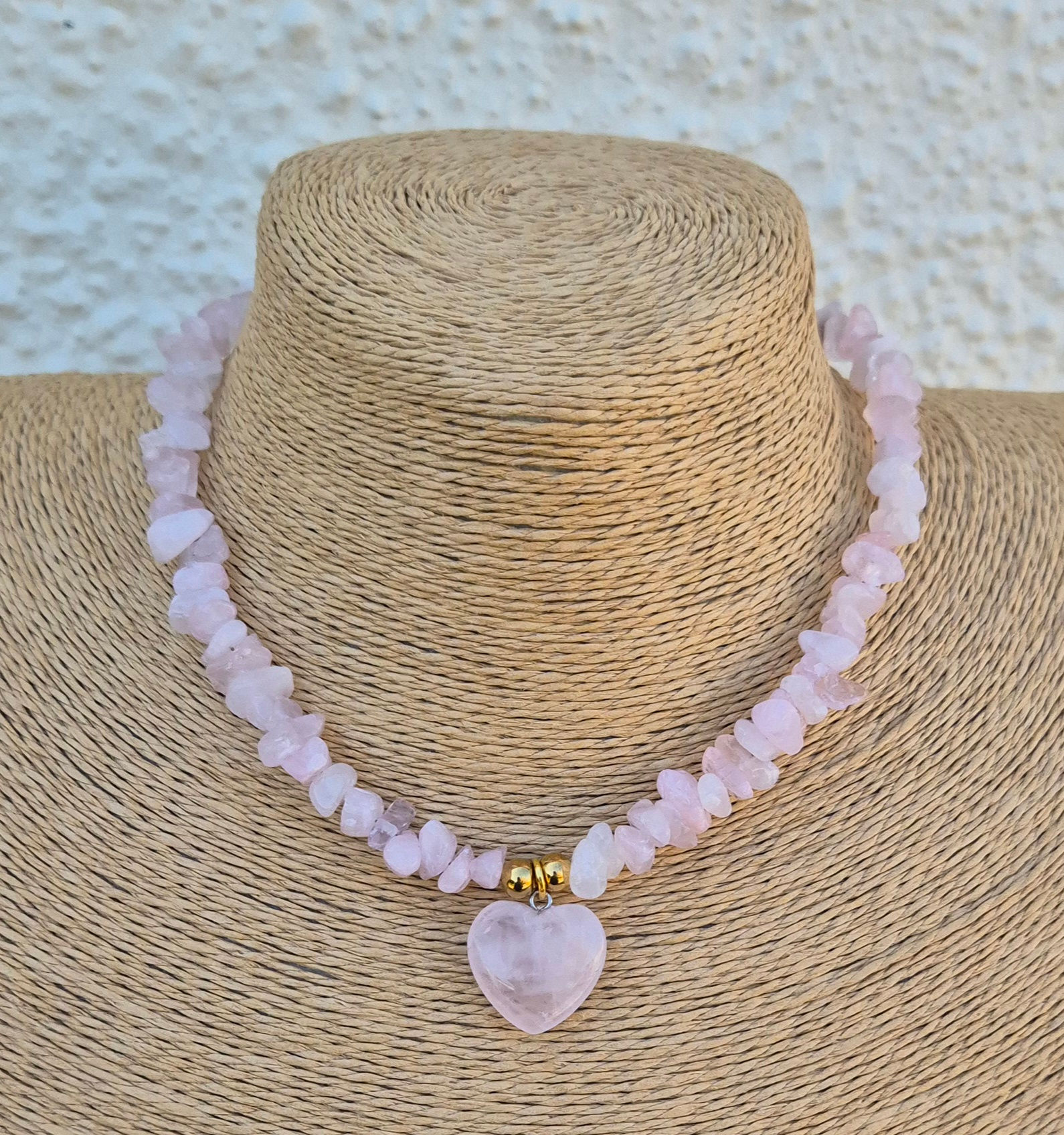 Rose Quartz heart Necklace Choker