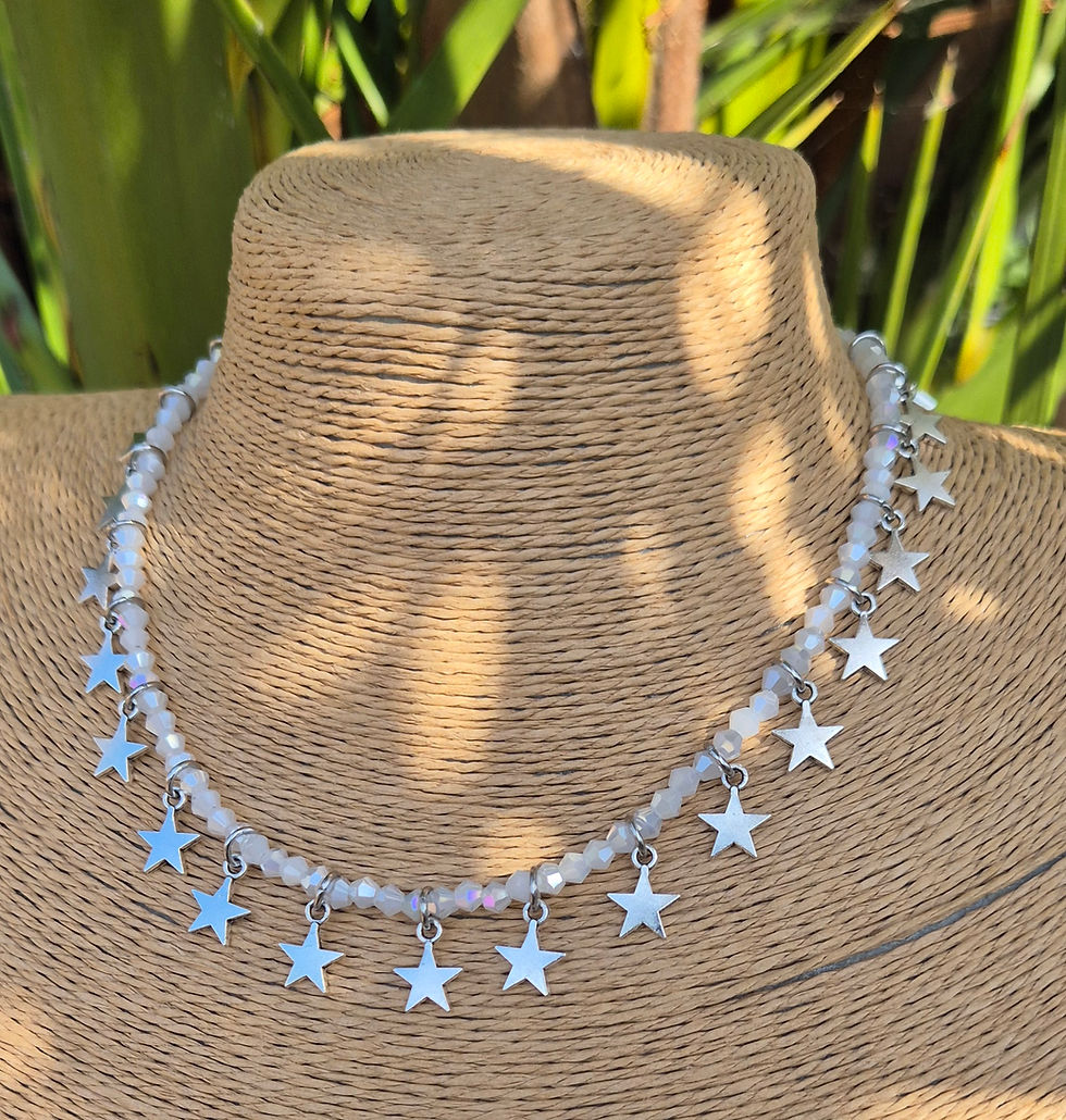 Thumbnail: Glass Crystal Star charm Necklace SILVER 
