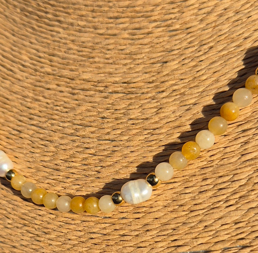 Thumbnail: Yellow Honey Jade Freshwater Pearl Necklace 