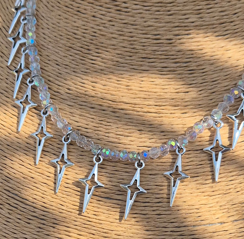 Thumbnail: Glass Crystal Star charm Necklace SILVER 