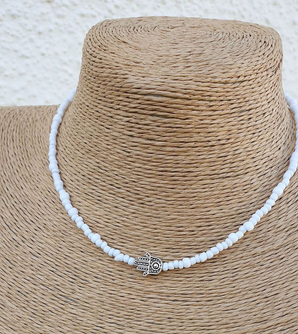 Thumbnail: Hamsa necklace choker WHITE 