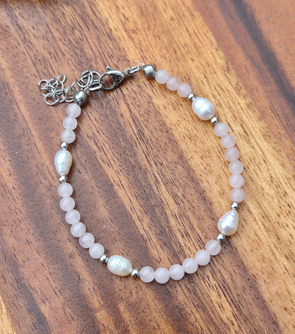 Thumbnail: Freshwater Pearl Bracelet Rose Quartz 