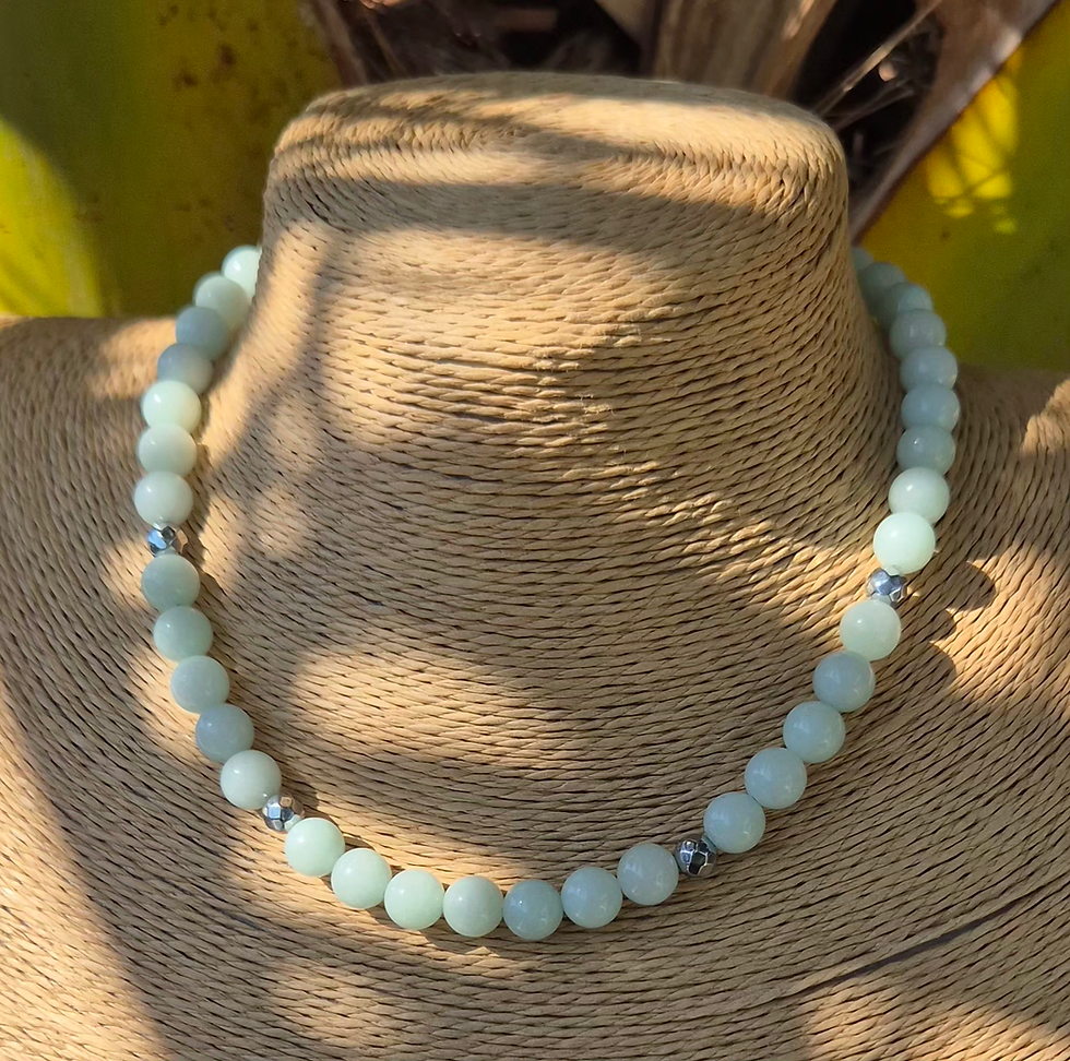 Thumbnail: Aqua Chalcedony Hematite Necklace ~ SILVER 