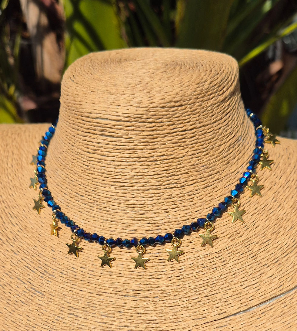 Thumbnail: Glass Crystal Star Charm Necklace Choker GOLD