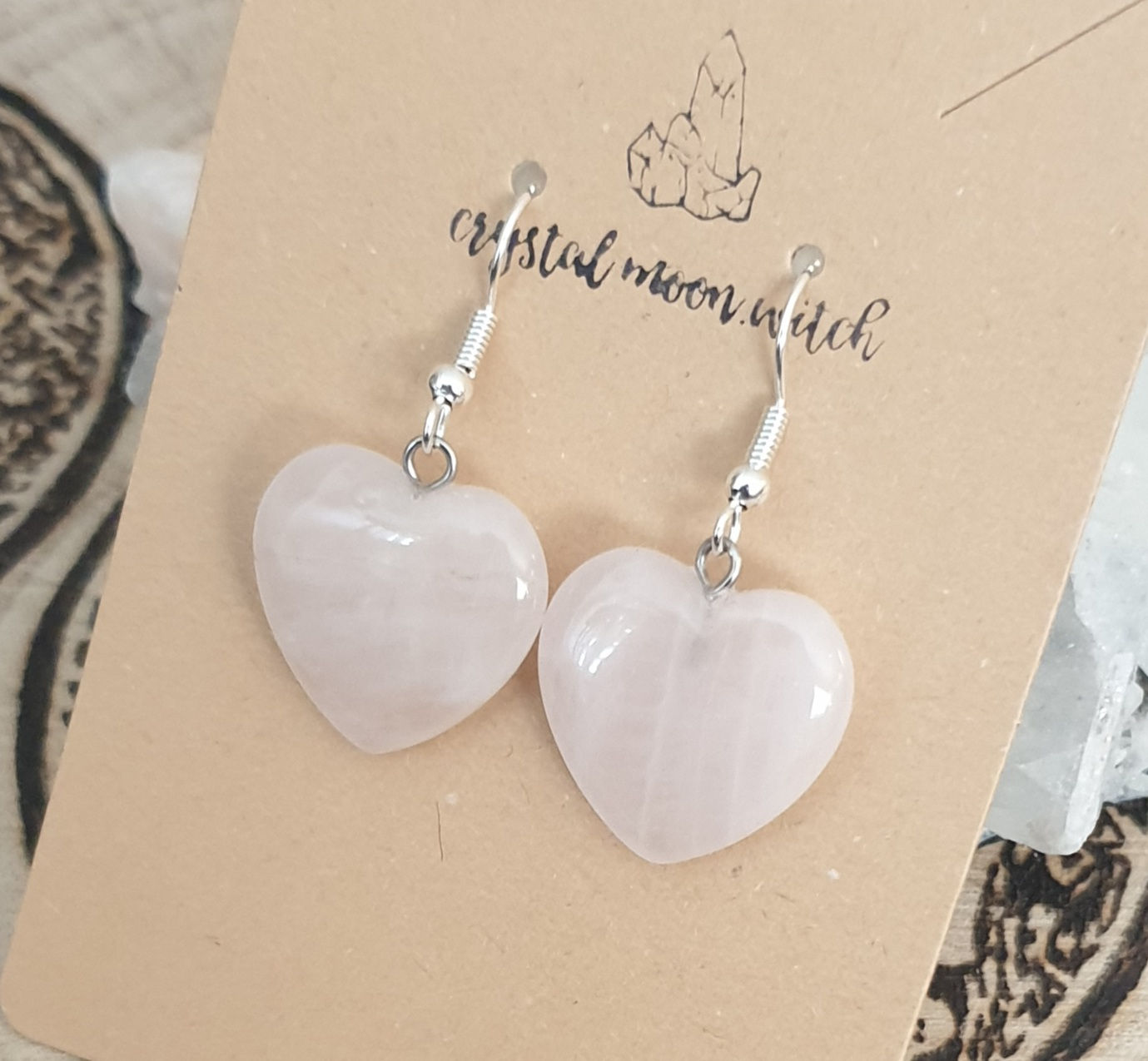 Rose Quartz heart earings 