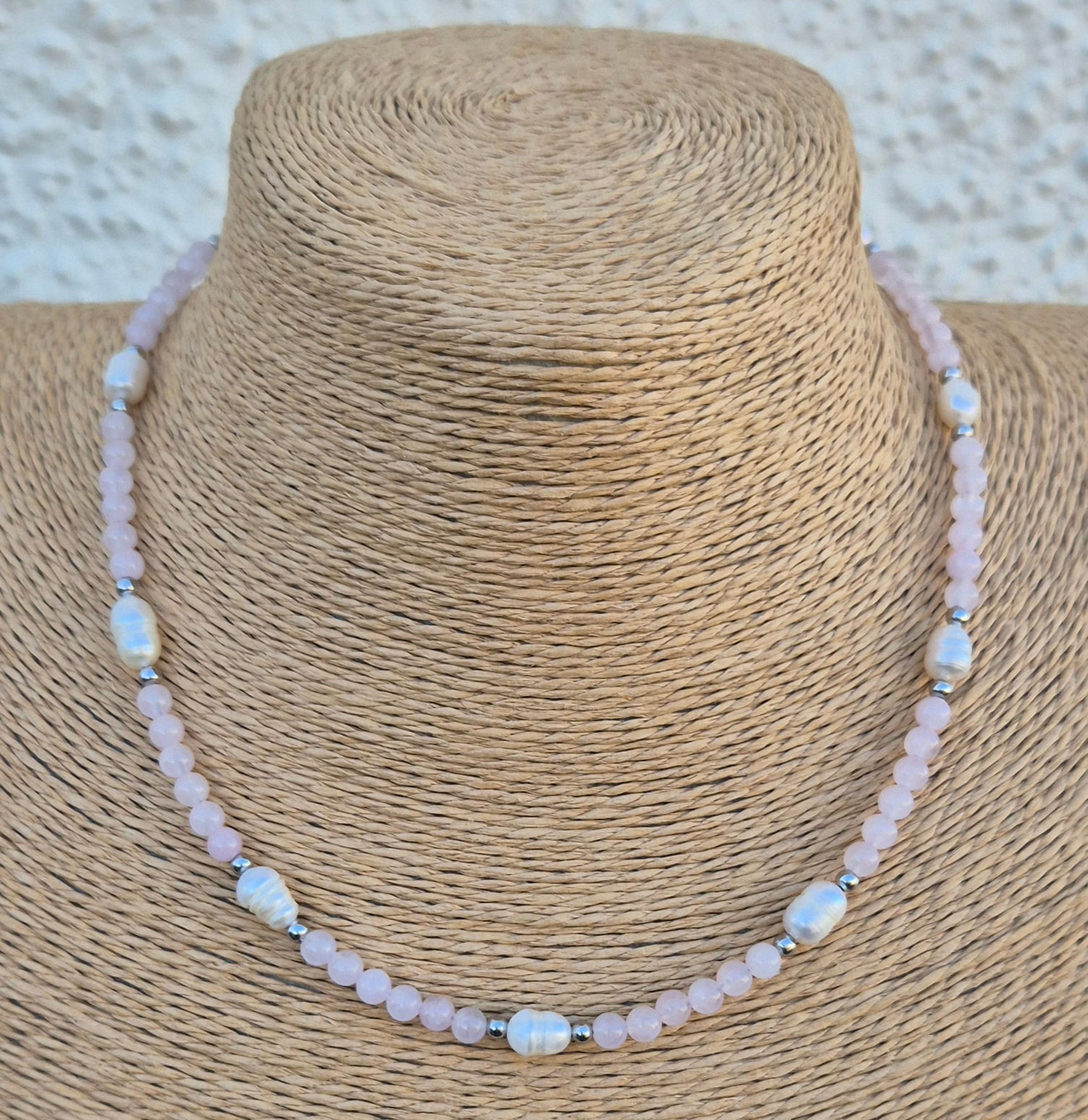 Rose Quartz Freshwater Pearl crystal Necklace