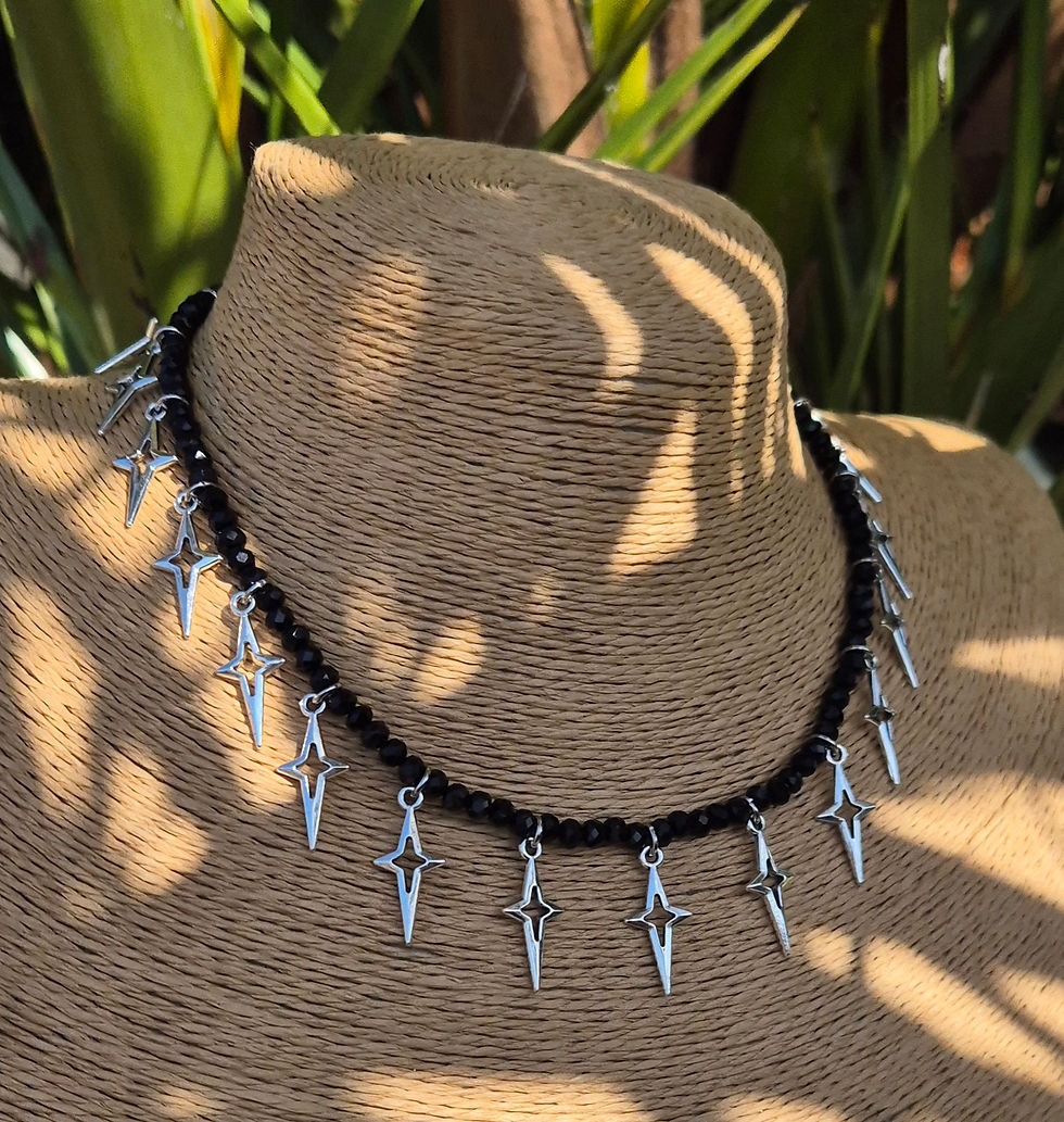Thumbnail: Glass Crystal star charm Necklace Choker  SILVER