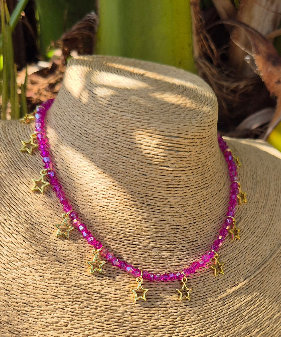 Thumbnail: Glass Crystal Star charm Necklace choker GOLD