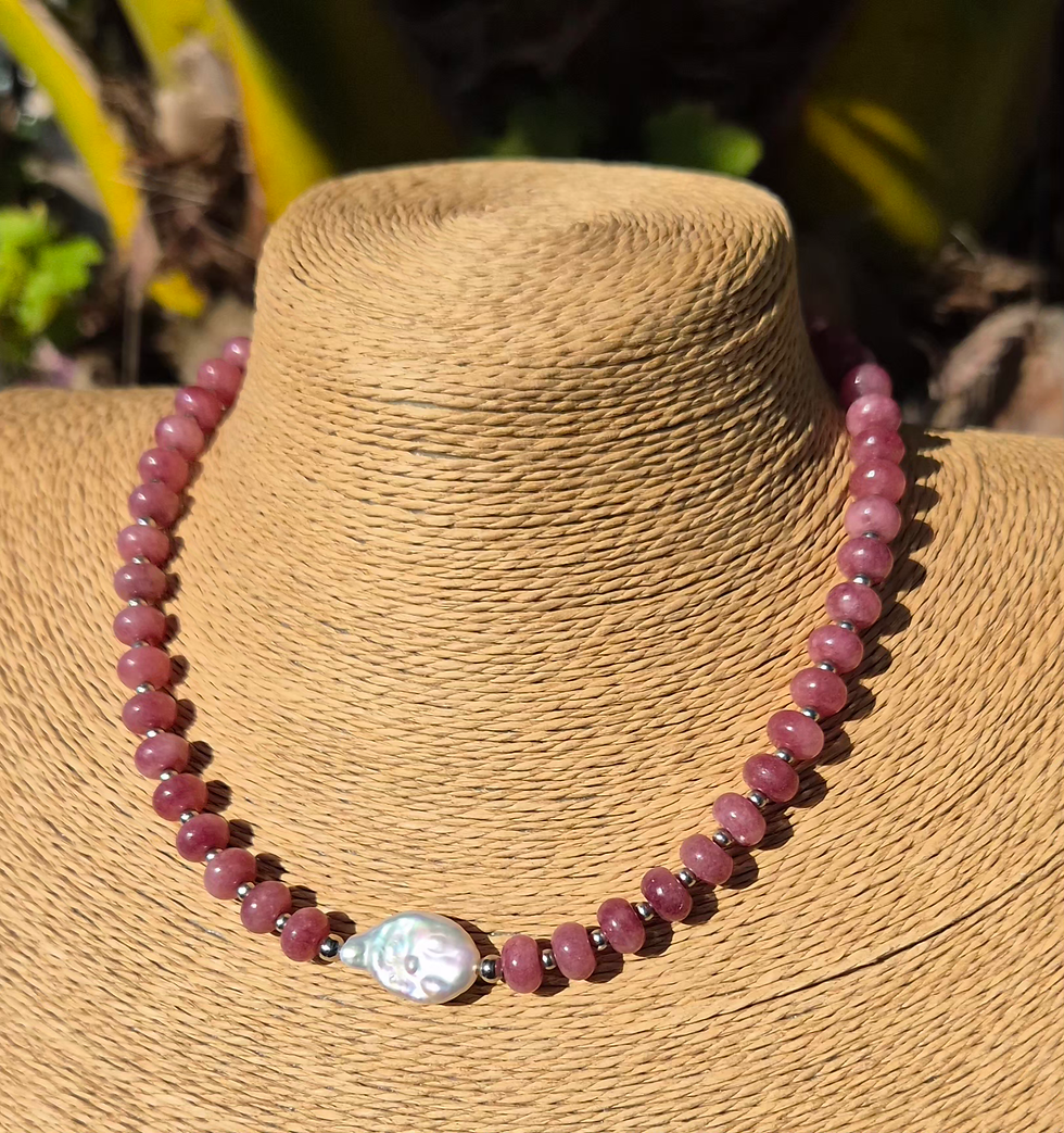 Thumbnail: Lepidolite and Pearl Necklace Choker ~ SILVER