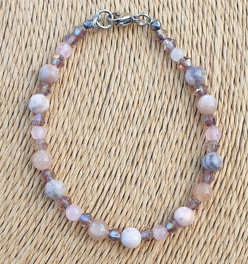 Thumbnail: Pink zebra Jasper Rose Quartz Moonstone bracelet ~ SILVER 