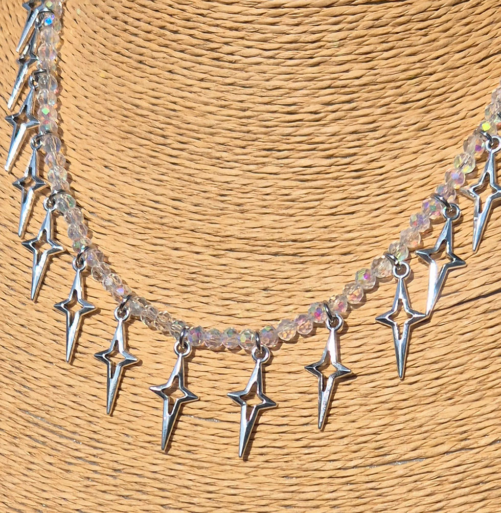 Thumbnail: Glass Crystal Star charm Necklace SILVER 