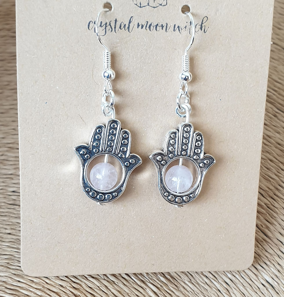 Thumbnail: Rose Quartz hamsa earings 