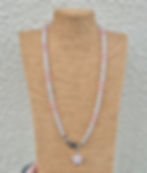 Thumbnail: Rose Quartz White Jade Long Heart Necklace ~ SILVER 