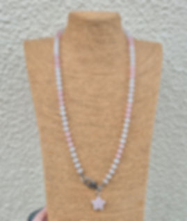 Rose Quartz White Jade Long Heart Necklace ~ SILVER 